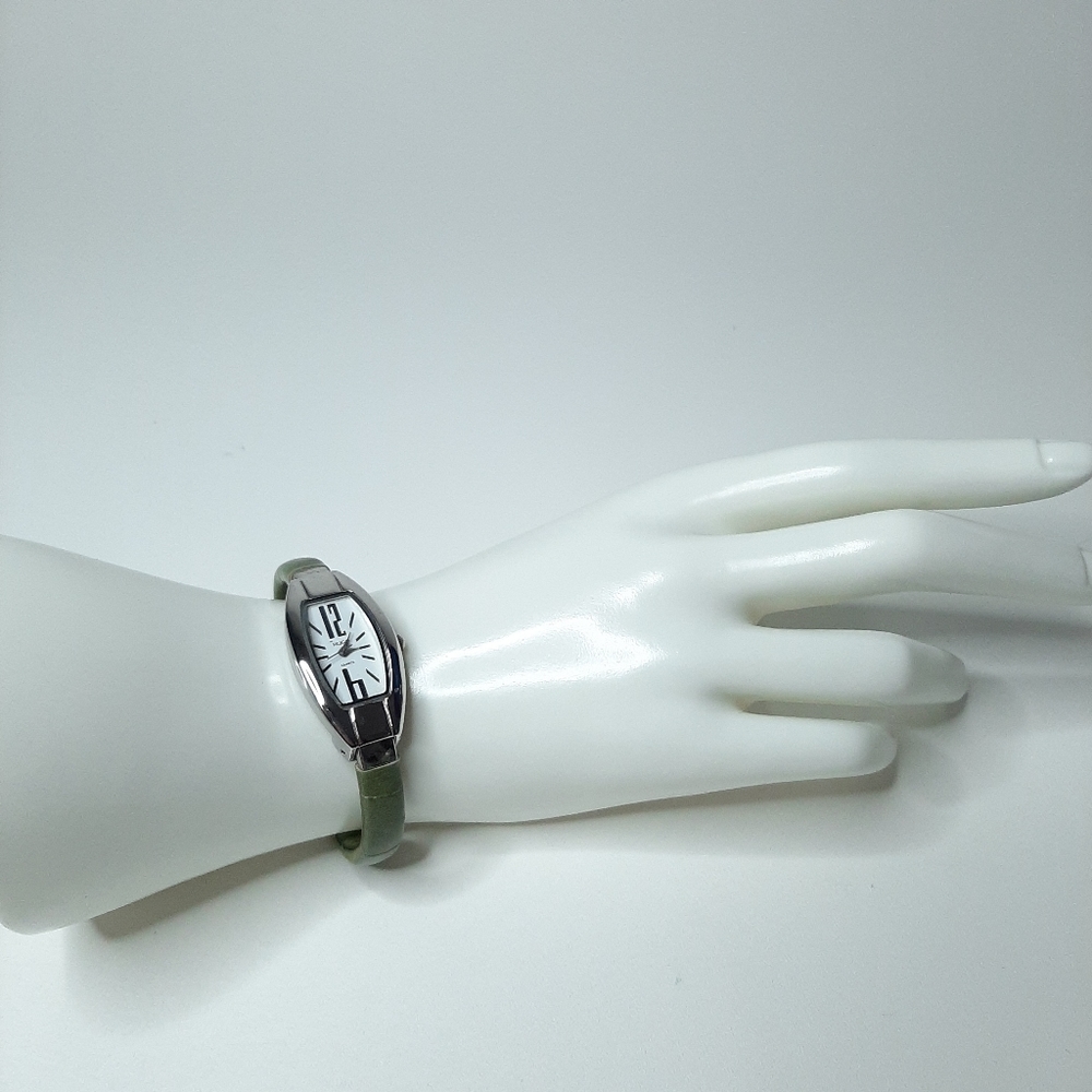 Hugo Silver Tone and Green Faux Crocodile Slip On Watch